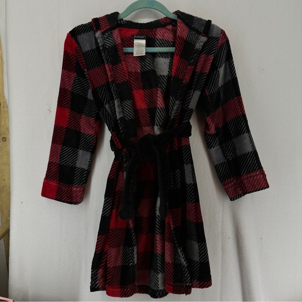 Cuddl Duds Plaid Buffalo Check Moose Hooded Robe Size M